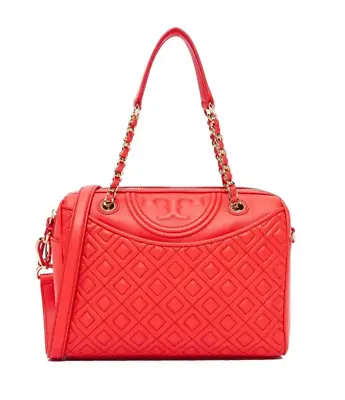 TORY BURCH Fleming Convertible RARE Duffel Bag Red Volcano Quilted Lamb Leather • $291.44