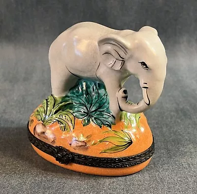 Vintage Trinket Box Elephant Hand Painted Signed Porcelain Limoges France Figure • $66