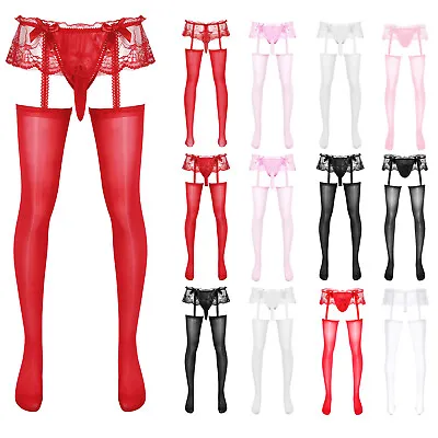 Mens Sheer Tights Stockings Pantyhose Silk Socks Hosiery Garter Belt Underwear • £10.79