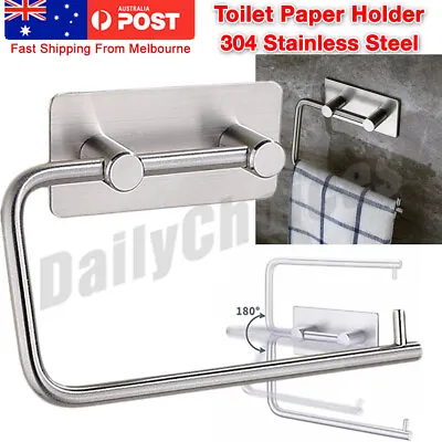 Towel Hook Toilet Roll Paper Holder Self Adhesive 304 Stainless Steel Bathroom • $19.99