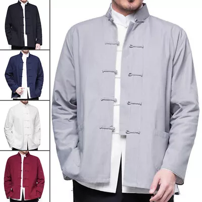 Men Traditional Chinese Tang Suit Coat Jacket Wing Chun Kung Fu Tai Chi Uniform • $24.69