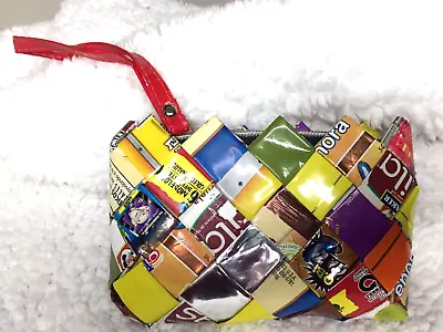 Nahui Ollin Prison Folk Art Recycled Wrappers Wristlet Clutch Purse Wallet Bag • $11.24