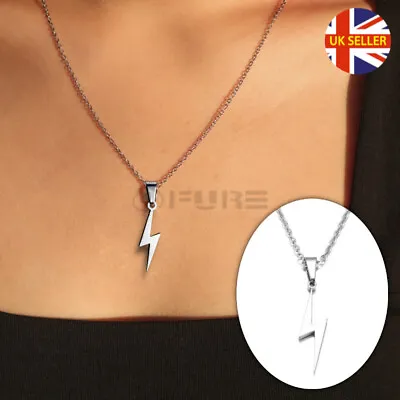 Casual Punk Thunder Bolt Blade Pendant Cable Link Chain Silver Necklace Jewelry • £3.99