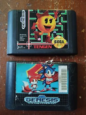 Sega Genesis Video Game Cart Lot Ms Pac Man Sonic The Hedgehog 2 • $11.04