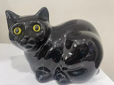 Large Ceramic Black Cat Yellow Glass Eyes.10” Long 7” Tall. READ. • $22