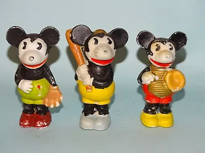 Lot Of 3 Mickey Mouse Baseball Theme Bisque Figures Japan 1930's • $26.55