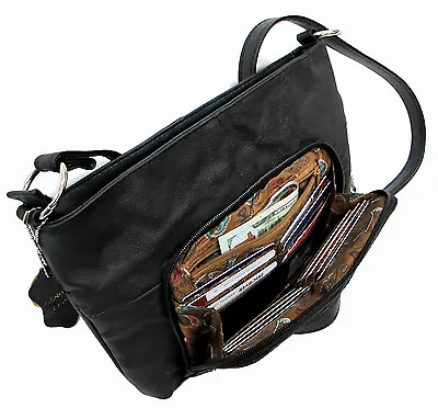 Genuine Leather 3 In 1 Cross Body Shoulder Slim Purse W/ Organizer Medium Black  • $23.99