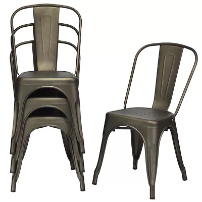 Set Of 4 Tolix Style Dining Side Chair Stackable Bistro Cafe With Backrest Gun • $119.99