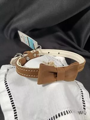 Martha Stewart Pets Brown Leather Bow Tie Dog Collar Size S/14” • $14