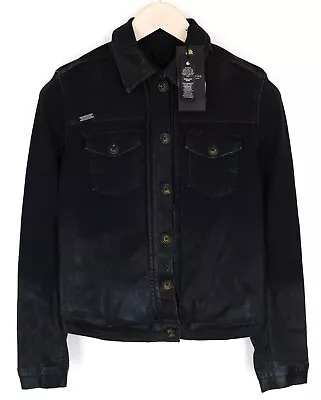 MAISON SCOTCH XS Women Jacket Denim Coated Stretch Black Irregular Wash Classic • $59.13