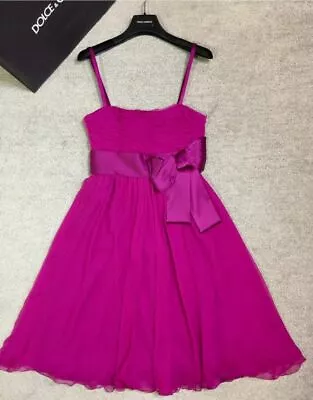 2750£ Dolce & Gabbana Dress Fuchsia Silk Chiffon Bustier Insert Satin Trim 40  • $378.98