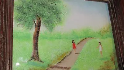 Painting Enamel On Copper  Framed Mingolla Girls Taking A Stroll • $95