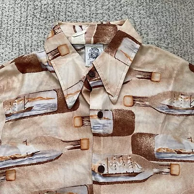 Vintage 70s Kennington Large Shirt Ship In A Bottle Shirt Big Collar Unique • $50