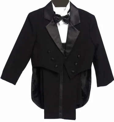 $35 • Buy Boys Tailed Penguin Black Tuxedo Suit Satin Fancy Wedding Bow Tie Vest Pants