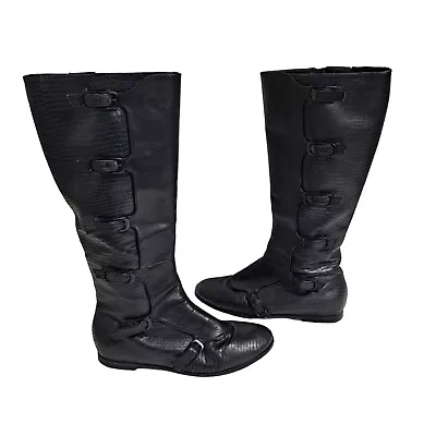 Maria Sharapova Cole Haan Boots Woman 8 1/2 Black Buckle Steampunk Goth Rockabil • $49.99