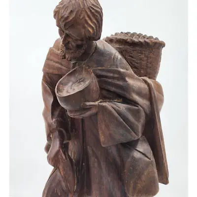 Vintage Hand Carved Traveler On Pilgrimage Cloak Statue Sculpture 19  Tall • $45.50