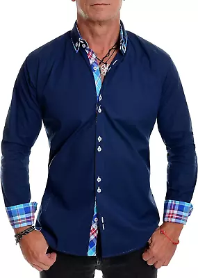 Mens Long Sleeve Smart Shirt With Classic Button Down Collar Slim Fit Italian De • £33.10