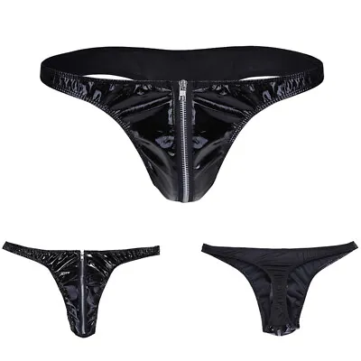 Sexy Men Patent Leather Wetlook Briefs With Front To Rear Zip Up Crotch-Pants • £5.51