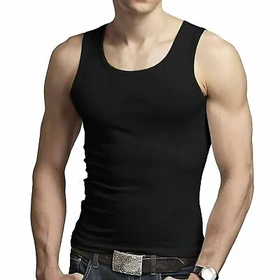 Mens Cotton Vest Summer Training Tops Muscle Gym Black/ White Sports Tank Top • £3.99