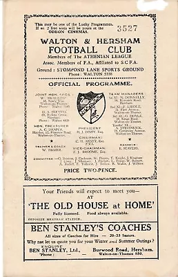 Walton & Hersham V Crook Town 1.3.52 Amateur Cup 4th Round Proper • £3.50