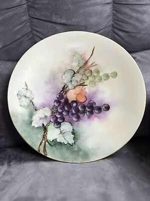 Bavarian 13” Vintage Porcelain Hand Painted Plate W Grapes & Leaves. Lovely! • $20