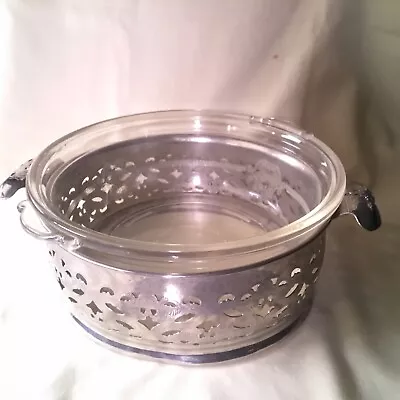 Vintage GLASBAKE 206 Quart Casserole Baking Dish W/ Farberware Chrome Server • $15