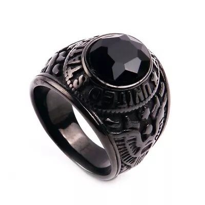 Vintage Black CZ US Eagle Army Ring Stainless Steel Veteran Ring Black Size 7-13 • $12.98