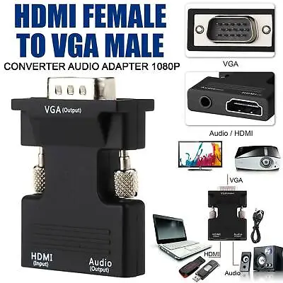 £5.09 • Buy HDMI Female To VGA Male With Audio Output Cable Converter Adaptor Lead - 1080P