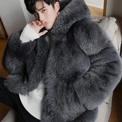 2023 Winter New Fox Fur Coat Men's Thickened Hooded Faux Fur Coat Trend Jackets • $119.34