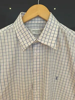 Yves Saint Laurent Short Sleeve Shirt Men’s Large White Blue Pink Check • £20