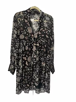 New $98 Zara Women’s Brown Tie Neck Paisley Floral Tunic Dress Womens Large N9 • $25