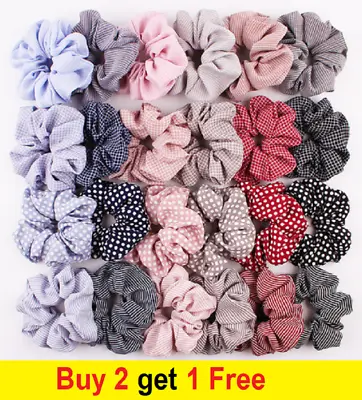 24 Colours Scrunchies Hair Rope Dot Stripe Grid Fabric Hair Band Ponytail Bobble • £2.75