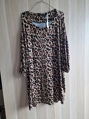 Plus Size 18 Loose Fit Tunic Style Longline  Top Lepord Print  3/4 Puff Sleeve  • £9.99