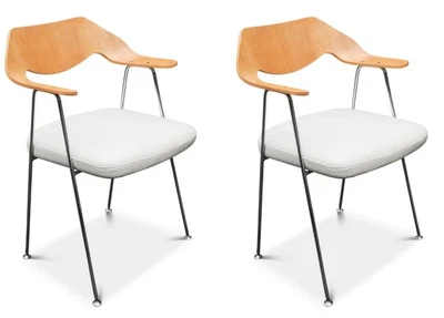 £1125 • Buy Pair Of Hille By Designer Robin Day Model 675 Bent Oak Plywood & Chrome Arm Chai