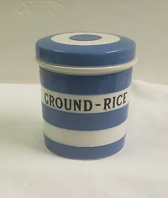 Vtg RARE Sml TG Green Cornishware Blue Stripe GROUND RICE Jar Canister 3.375  • $395