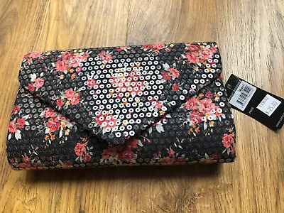 £5.50 • Buy LEKO LONDON Floral Shiny Disc Clutch Bag With Optional Gold Chain New With Tags