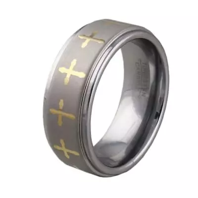 8mm Mens Tungsten Carbide Wedding Band Ring With Gold Crosses Sizes 8-12 • $30