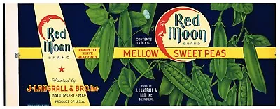 Can Label Vintage 1937 Maryland Baltimore Original Red Moon Mellow Peas • $4.95
