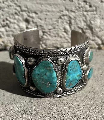 Vintage Navajo Sterling Silver Turquoise Cuff Bracelet • £162.19