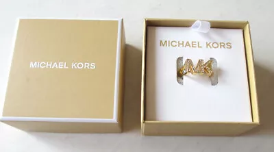 MICHAEL KORS Gold Tone MK Logo Pave Band Ring MKJX8027710 MKJ8027 Size 7 NEW $85 • $55