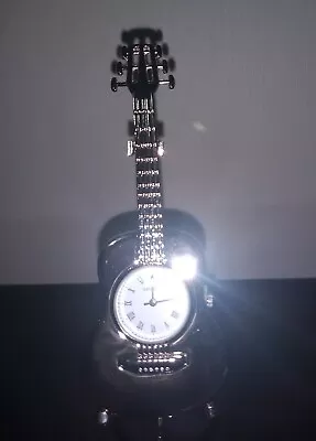🎄 Miniature Quartz Clock - Guitar On Stand Silver Singer Band Gift Boxed • £22.99