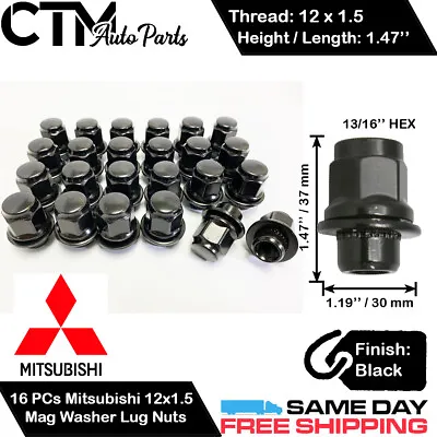 16pc Mitsubishi Black 12x1.5 Mag Seat Washer Lug Nuts For Mitsubishi Models • $19.99