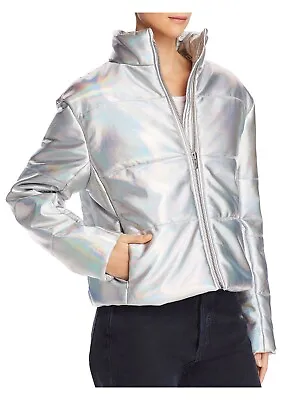 VEDA Womens Silver High Neck Puffer Jacket Size: M • $98.99