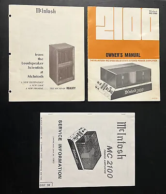 Vintage Original McIntosh Mc2100 Manual Service Schematic Brochure NEW • $75