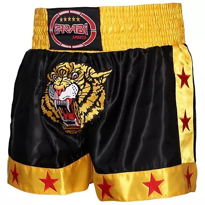 Farabi Muay Thai Short Tiger Embroidered MMA Kickboxing Trunk Silk Fabric Short • £14.99