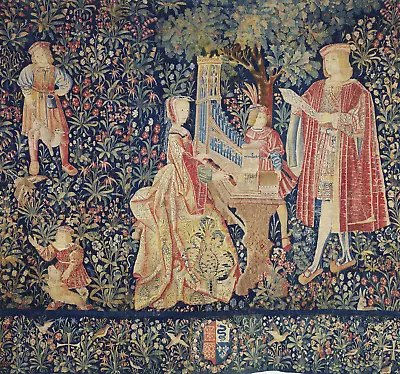 RARE Medieval Millefleur Tapestry: Noble Musician Scene Vibrant Weave RE975558 • $14.97