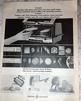 1963 General Electric Vintage Print Ad Toaster Oven Coffee Brew Maker B&W • $8.77