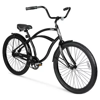 26  HYPER Mens Beach Cruiser Black Bicycle Alloy Wheels Steel Frame Comfort Seat • $186.99