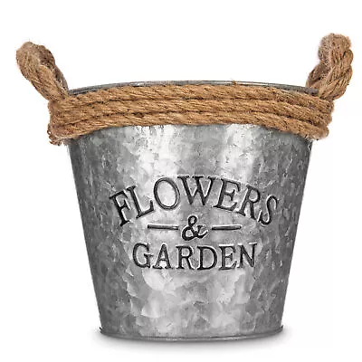 Set X 2 Zinc Vintage Garden Plant Flower Pot Rope Basket In/outdoor Holder Decor • £9.94