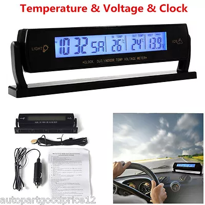 Auto Car Temperature Voltage Alarm Monitor Digital Clock LCD Thermometer Meter • $28.49